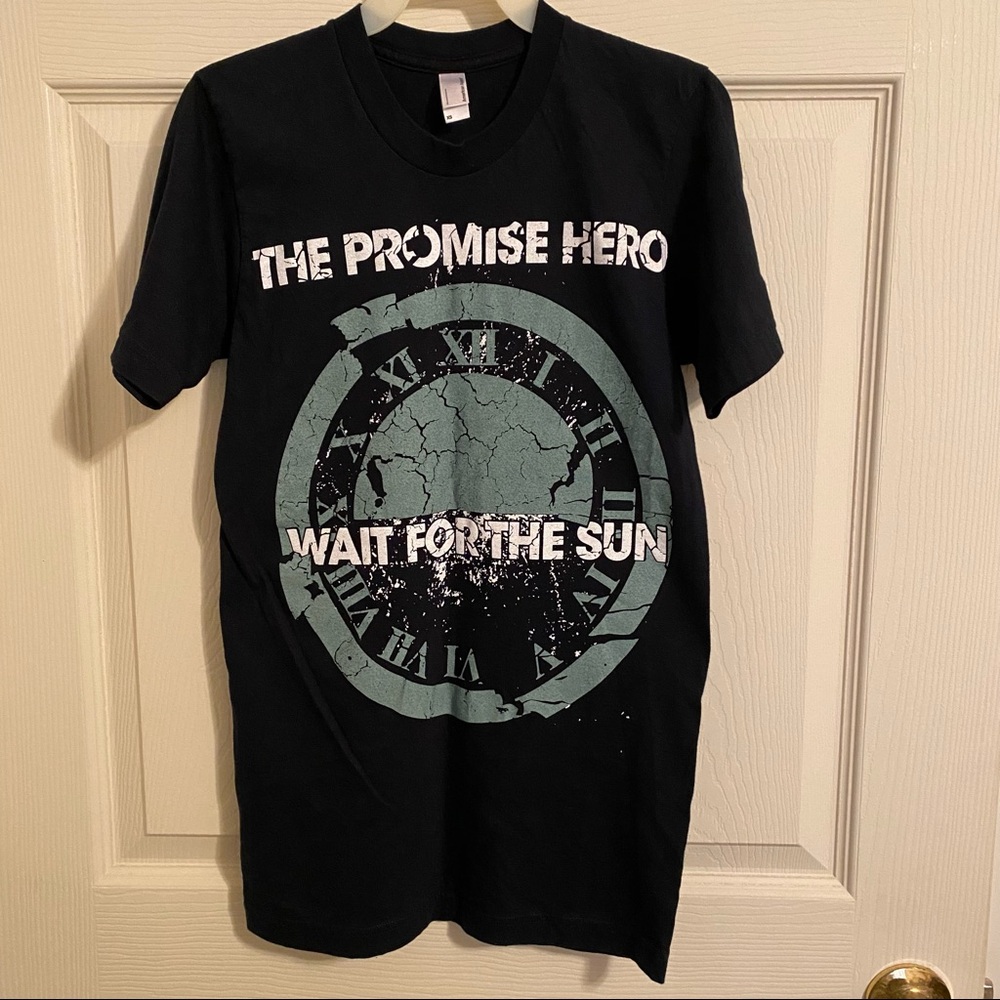 American Apparel black t-shirt THE PROMISE HERO Wait For The Sun Logo.  Size XS